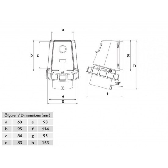 Bemis IP67 CEE Norm 5/32A 90 Derece Eğik Duvar Fiş 380V - 450V BC1-3505-7236