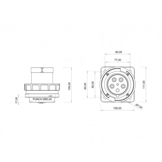 Bemis IP67 CEE Norm 5/63A Pilotlu Makine Fişi 380V-450V BC3-4505-7114