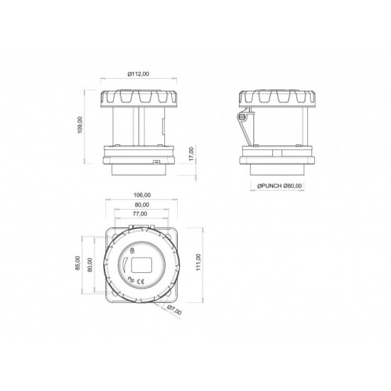 Bemis IP67 CEE Norm 5/63A Makine Priz 380V-450V BC1-4505-7413