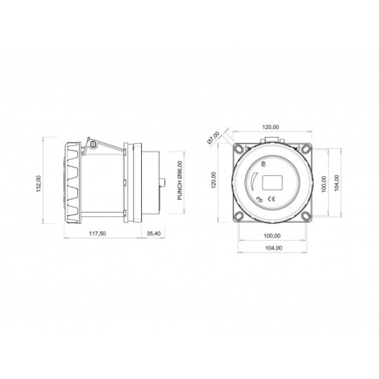 Bemis IP67 CEE Norm 3/125A Makine Priz 220V - 250V BC1-6403-7413