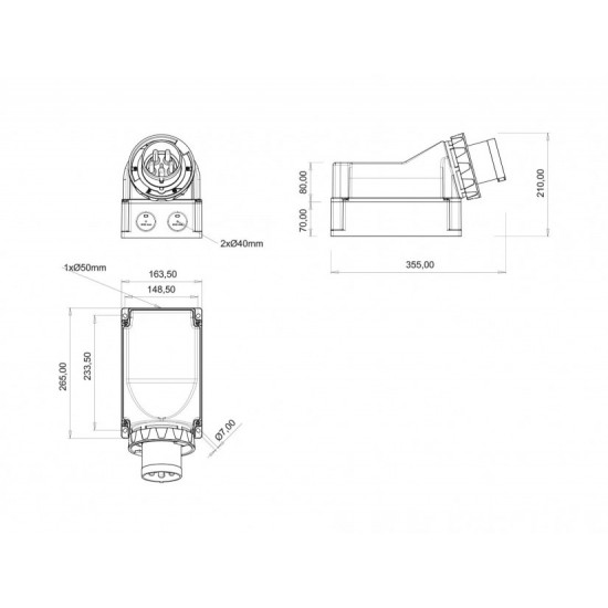 Bemis IP67 CEE Norm 5/125A Pilotlu 90 Derece Eğik Duvar Fişi 380V - 450V BC3-6505-7236