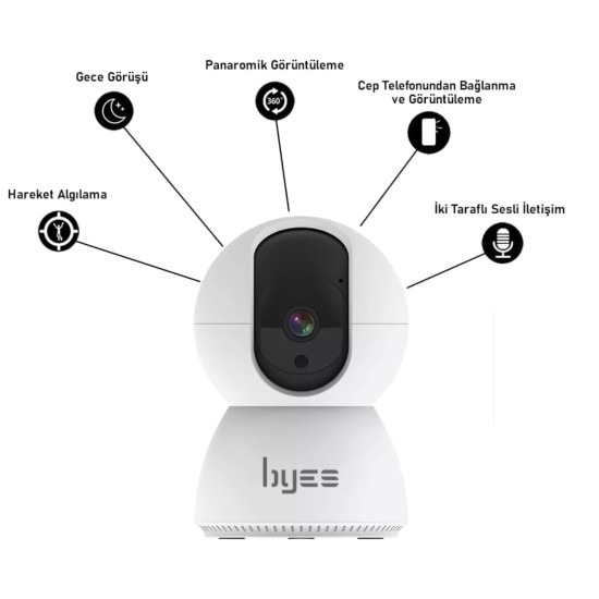 Byes BY71-100 Akıllı Wi-Fi Kamera X100 – 1080p Gece Görüşlü, Otomatik İzleme