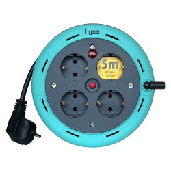 Byes BY15-100T 3x1mm 5m Kablolu 4 Priz Termal Sigortalı Seyyar Kablo Makarası