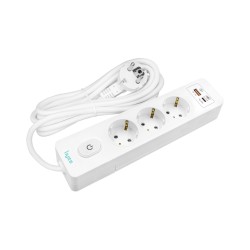Byes BY80-140 3'lü Anahtarlı USB Hızlı Şarjlı 2m Kablolu Topraklı Priz | 20W PD QC Destekli