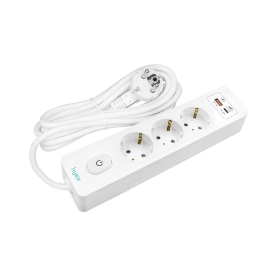 Byes BY80-140 3'lü Anahtarlı USB Hızlı Şarjlı 2m Kablolu Topraklı Priz | 20W PD QC Destekli