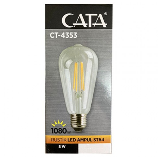 Cata 8W E27 ST64 3000K Günışığı Sarı Işık Uzun Flament Rustik Led Ampul E-27 CT-4353