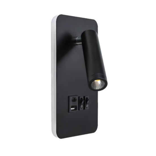 Maxled 2xUSB Siyah Yatak Başı Led Aplik 3000K MX-7700