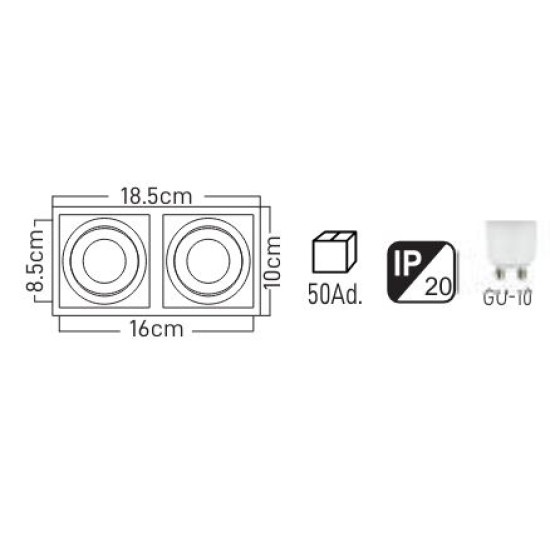 Maxled Sıva Altı Dekoratif Siyah İkili Spot Kasası MX-2033 G10 Duy Dahil