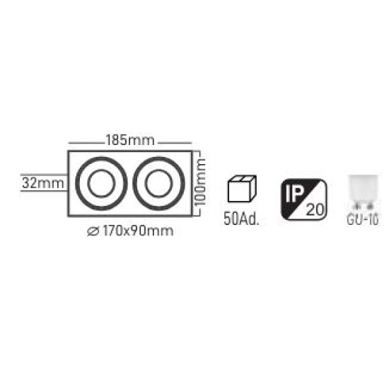 Maxled Sıva Altı Dekoratif Saten-Siyah İkili Spot Kasası MX-2039 G10 Duy Dahil