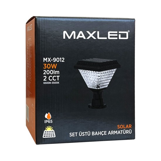 Maxled MX-9012 Solar Bahçe Armatürü | 30W Kumandalı 4 Işık Renkli Güneş Enerjili Dış Mekan Aydınlatma