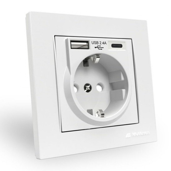 Mutlusan Rita Beyaz USB + Type-C Topraklı Priz - 2.4A Hızlı Şarjlı