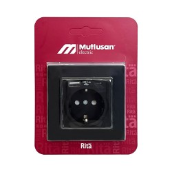 Mutlusan Rita Siyah USB + Type-C Topraklı Priz - 2.4A Hızlı Şarjlı