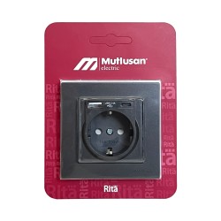 Mutlusan Rita Füme USB + Type-C Topraklı Priz - 2.4A Hızlı Şarjlı