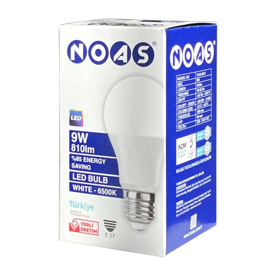 Noas YL95-9011 9W LED Ampul 6500K Beyaz Işık E27 Duy – 810 Lümen IP20 220V