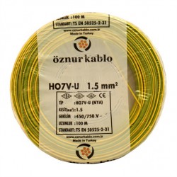 Öznur 1,5 HF NYA Kablo Sarı Yeşil 100 Metre